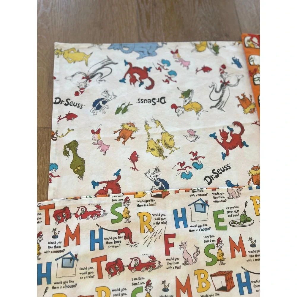 Dr Seuss Cotton Fabric Placemat Napkin Square Green Eggs Ham Lorax Set of‎ 6 90s